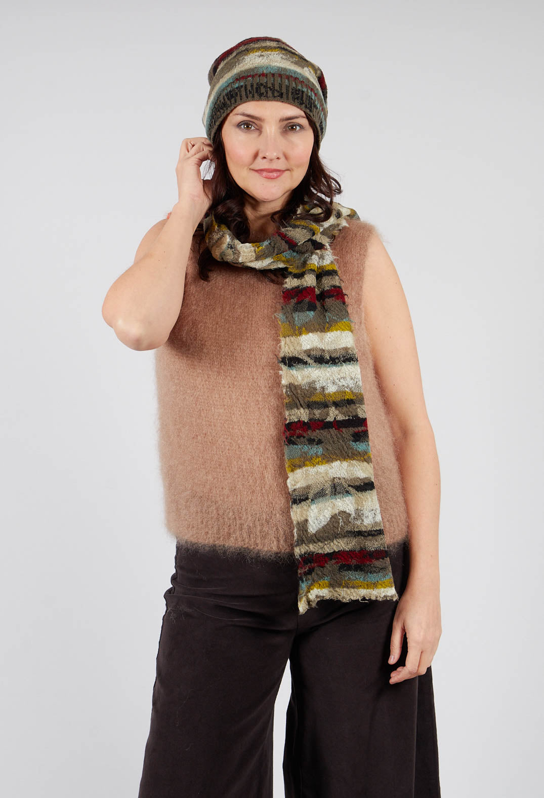 Striped Wool Hat in Taupe