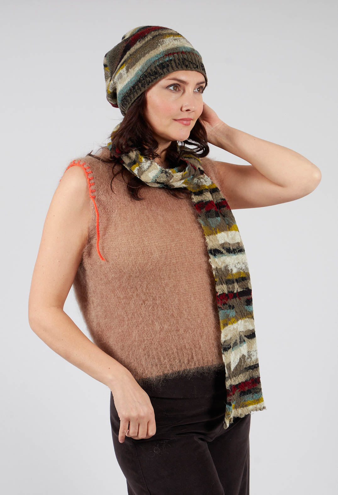 Striped Wool Hat in Taupe
