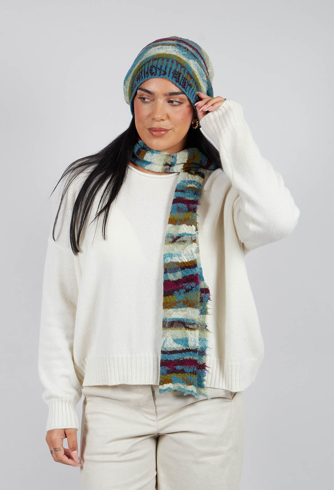 Striped Wool Hat in Turquoise