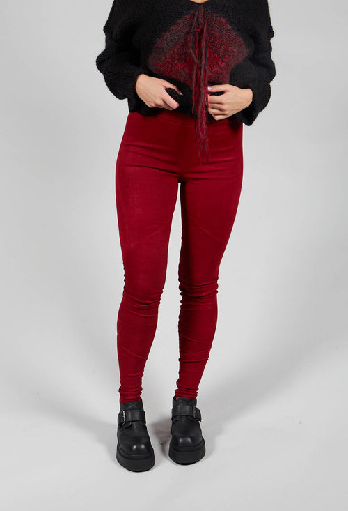 Suede Stretch Fit Skinny Trousers in Deep Red