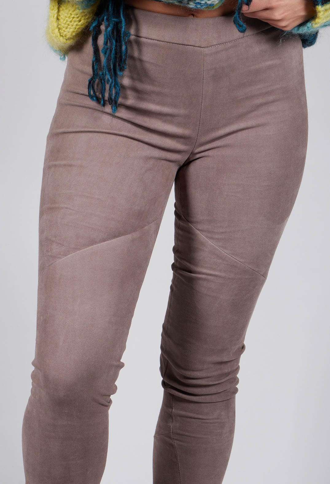 Suede Stretch Fit Skinny Trousers in Elephant Grey