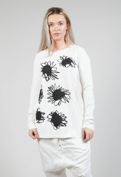 Sunflower Graphic Top in White Print