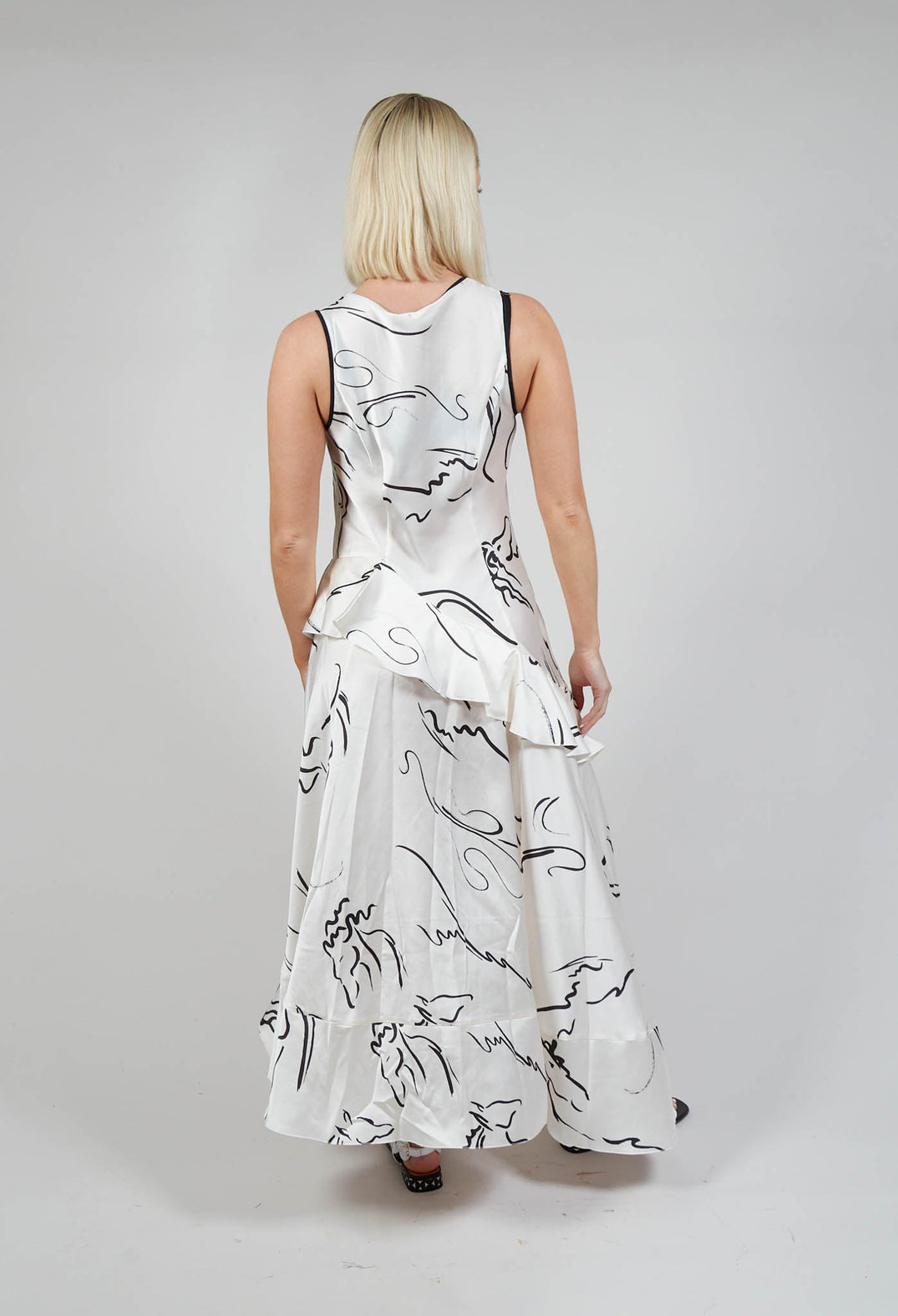 Swathe Dress in White Print
