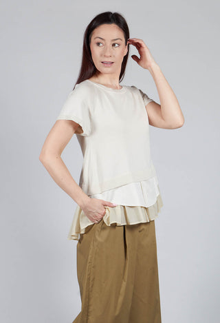 Sweater Top with Layered Hem in Cream