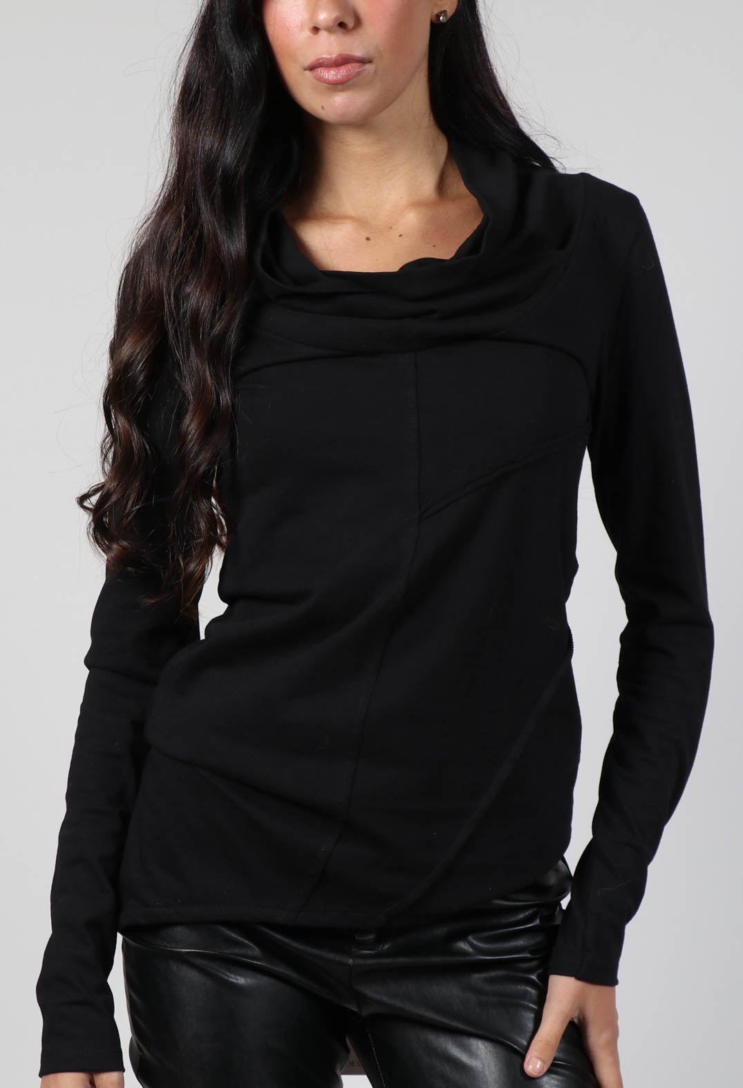 T-Shirt Asymmetric Cotton Jersey Top in Black