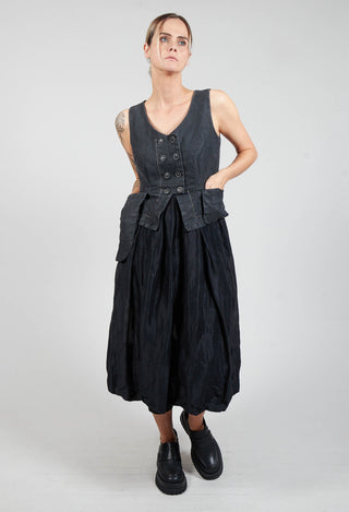 Contrasting Mix Waistcoat Style Dress in Charcoal