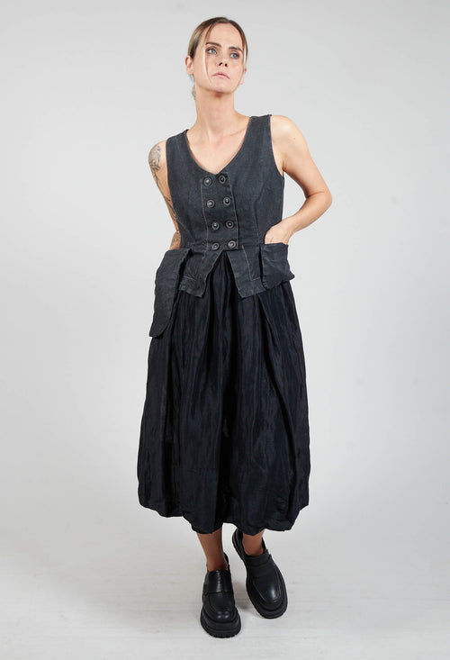 Contrasting Mix Waistcoat Style Dress in Charcoal