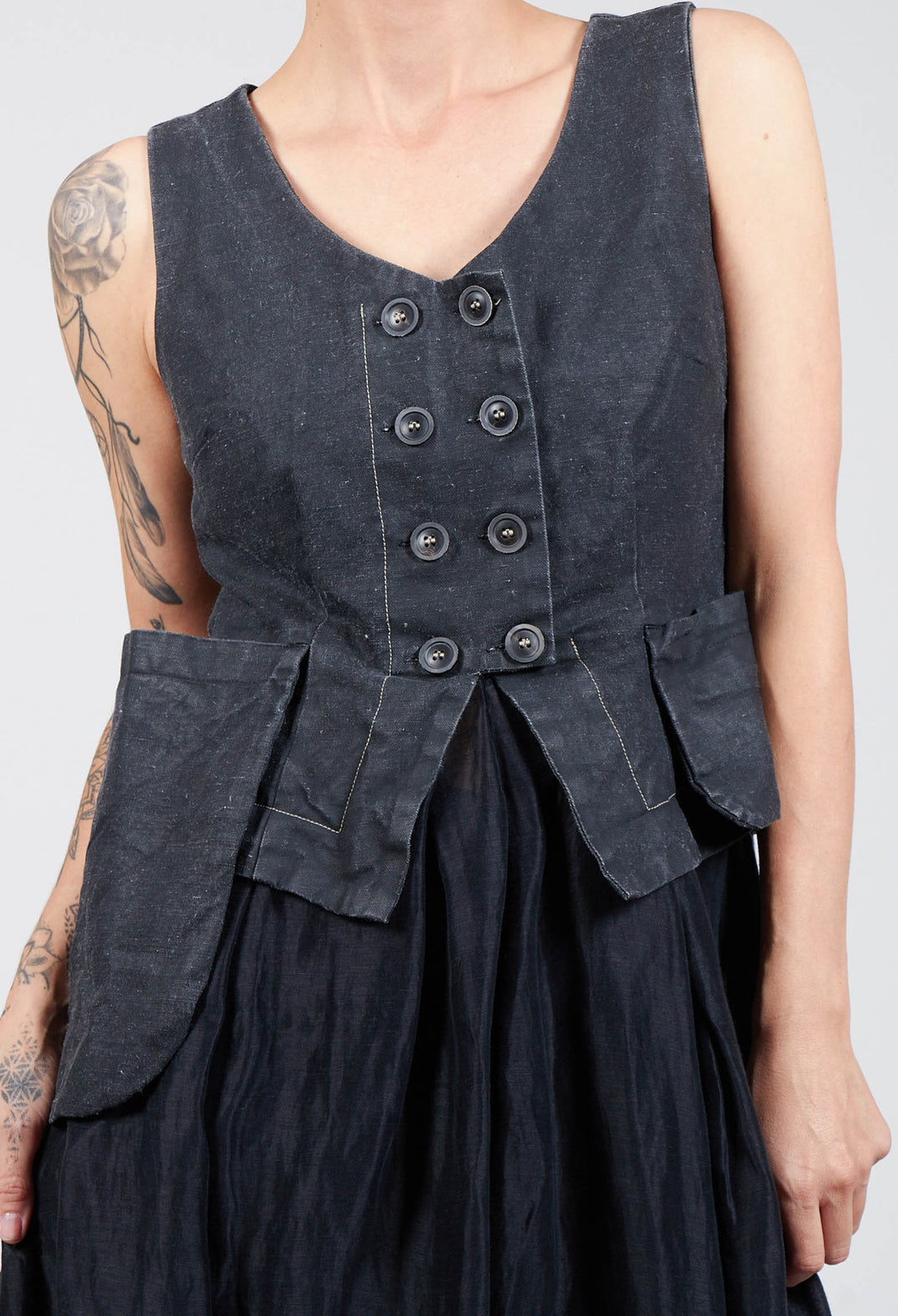Contrasting Mix Waistcoat Style Dress in Charcoal