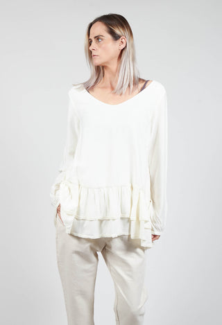 Loose Blouse with Lace Layers at Hem in Ecru