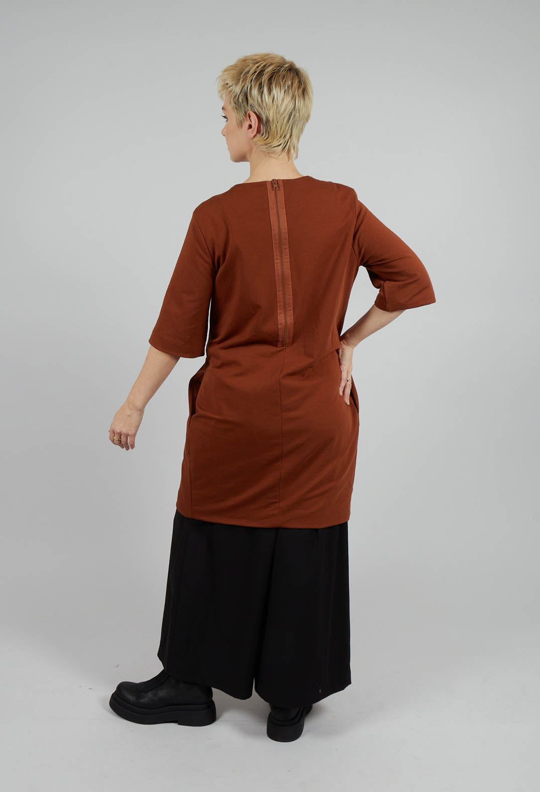 Short Sleeve Zip Style Dress in Burnt Orange