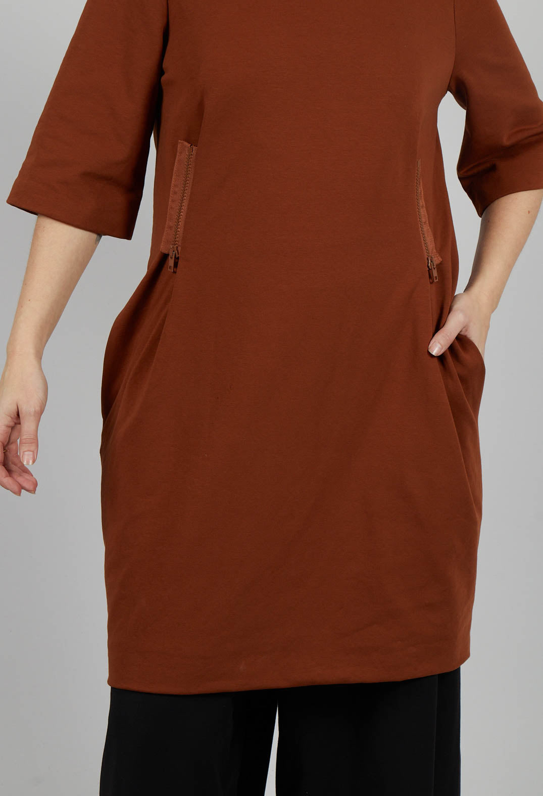 Short Sleeve Zip Style Dress in Burnt Orange