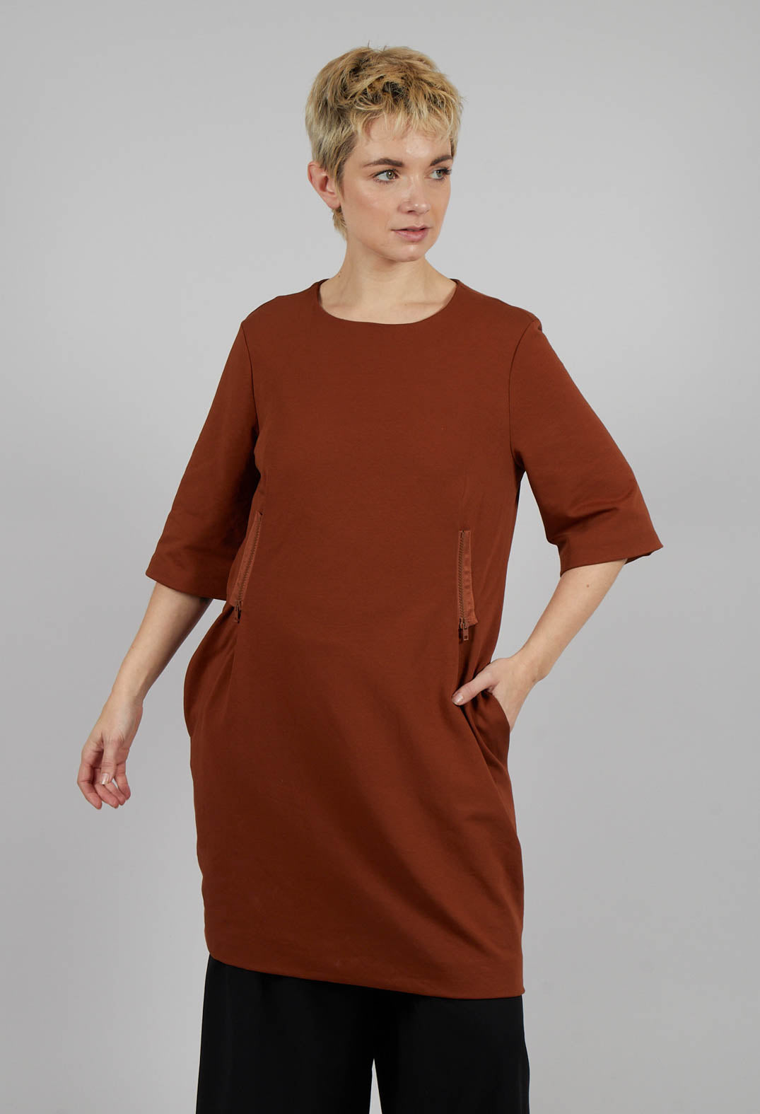 Short Sleeve Zip Style Dress in Burnt Orange