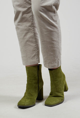 Suede Heeled Boot Style Shoe in Olivine