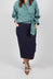 Stretch Polka Dot Skirt with Pocket in Blue