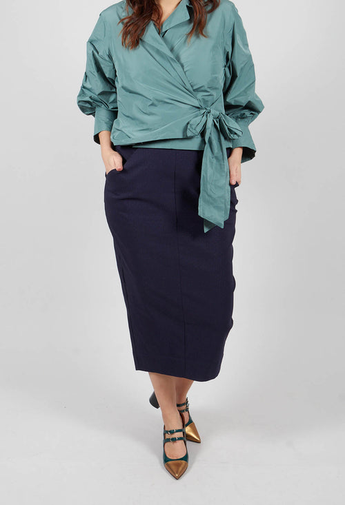 Stretch Polka Dot Skirt with Pocket in Blue