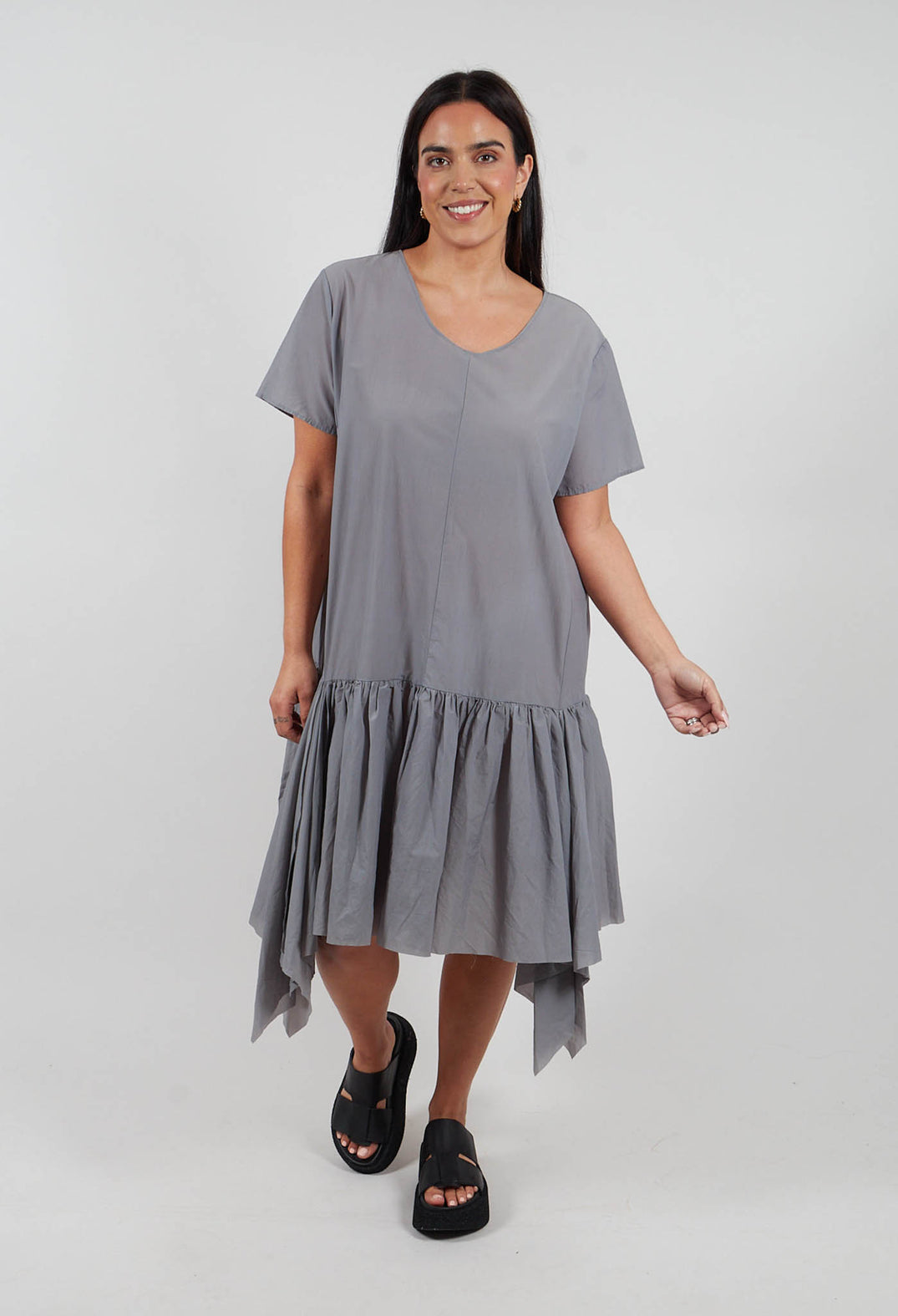 NELLY JOHANSSON Mannon T Shirt Dress with Frill Skirt in Grey  Olivia May