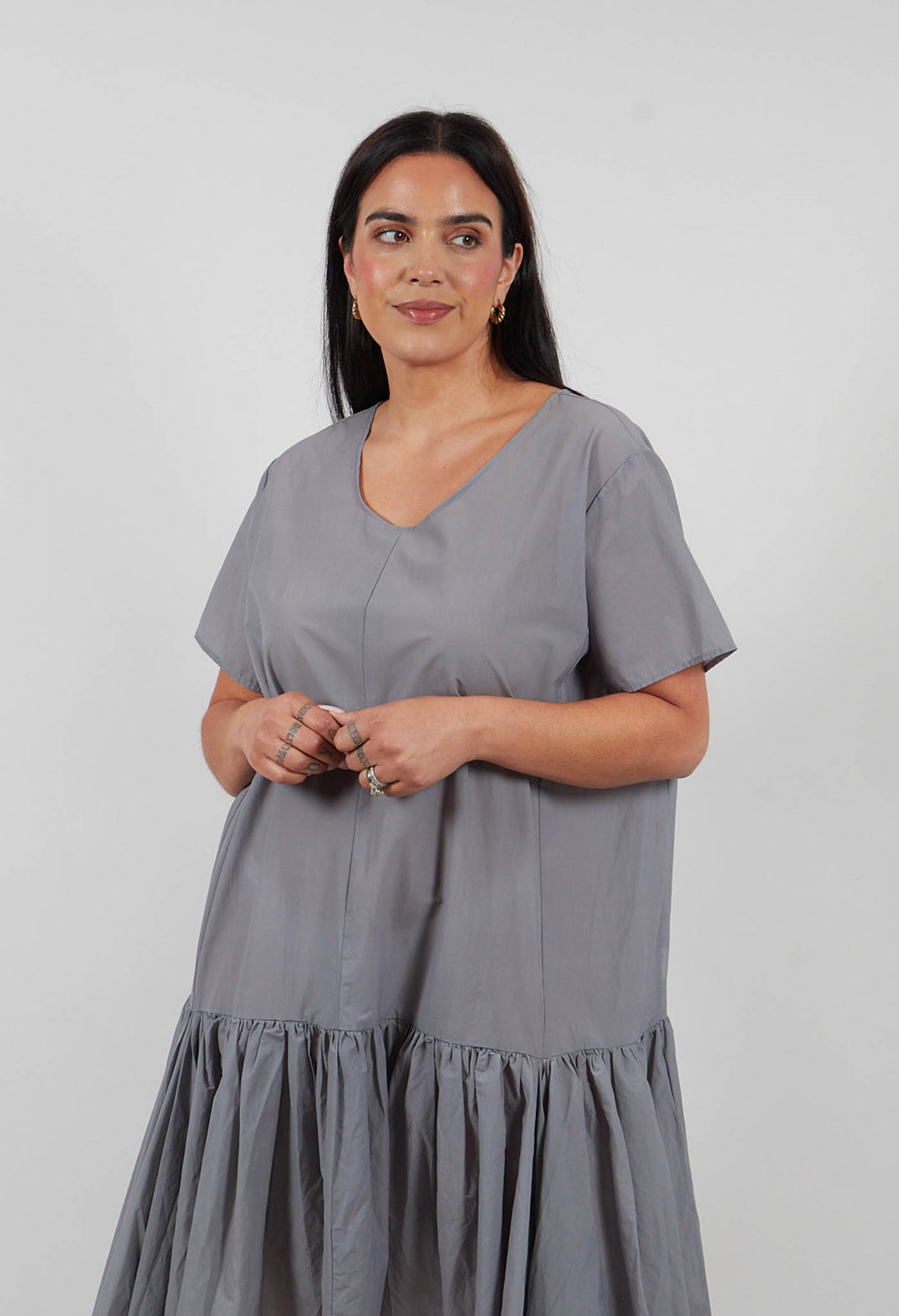 Mannon T Shirt Dress with Frill Skirt in Grey