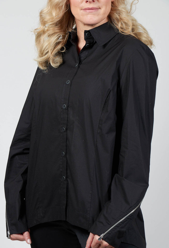 Asymmetric Blouse with Button Front in Black