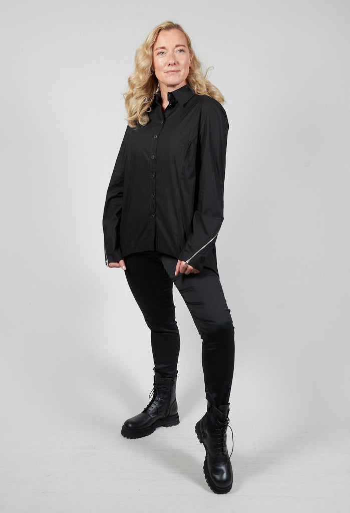 Asymmetric Blouse with Button Front in Black