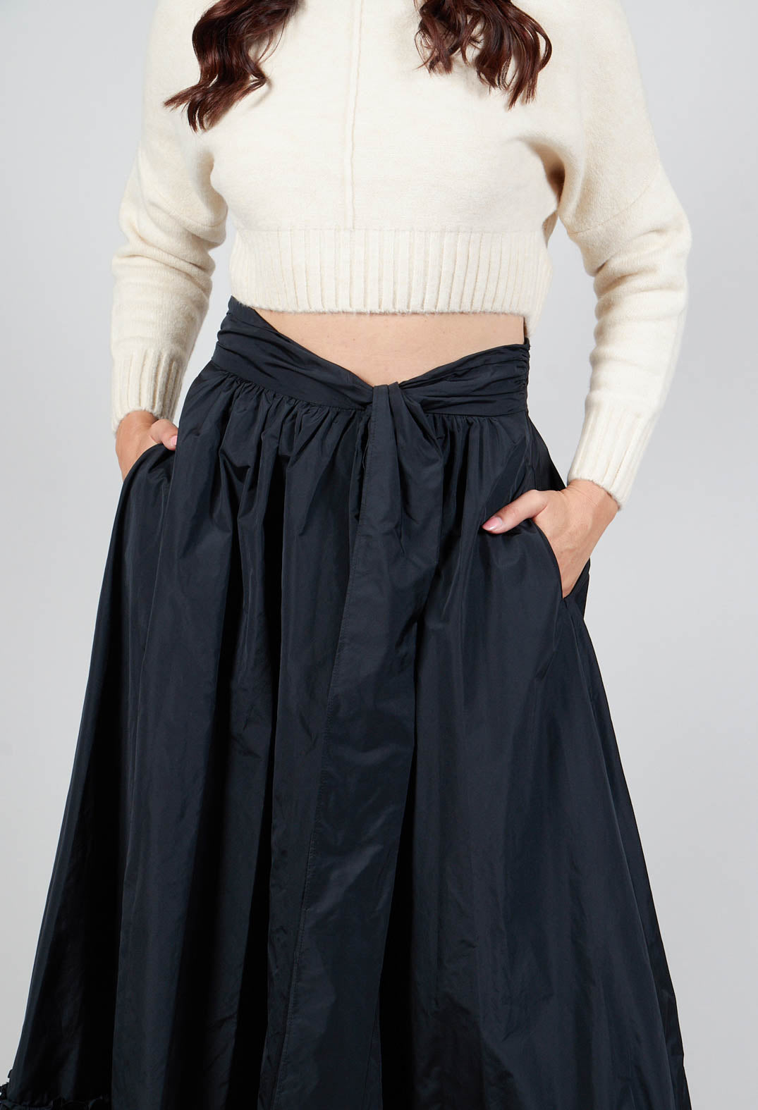 Taffeta Frill Hem Skirt in Black
