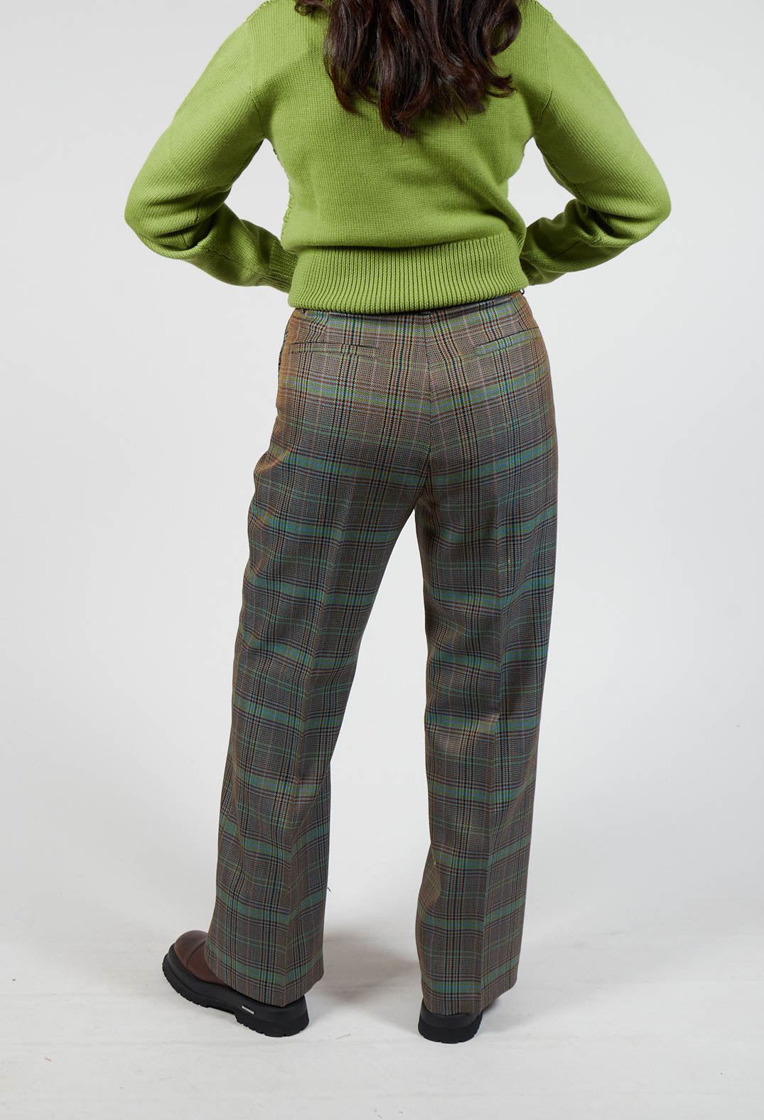 Tailored Check Wool Trousers in Kiwi