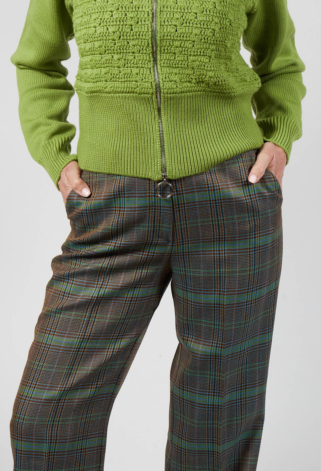 Tailored Check Wool Trousers in Kiwi