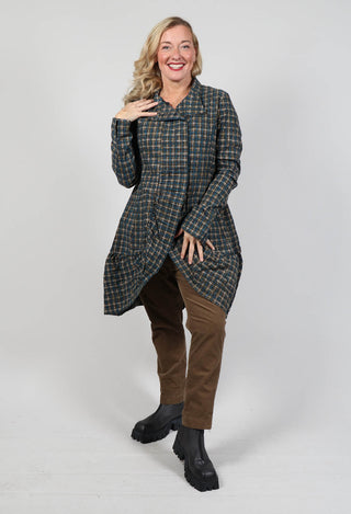 Tailored Coat with Peplum Hem in Ink Check