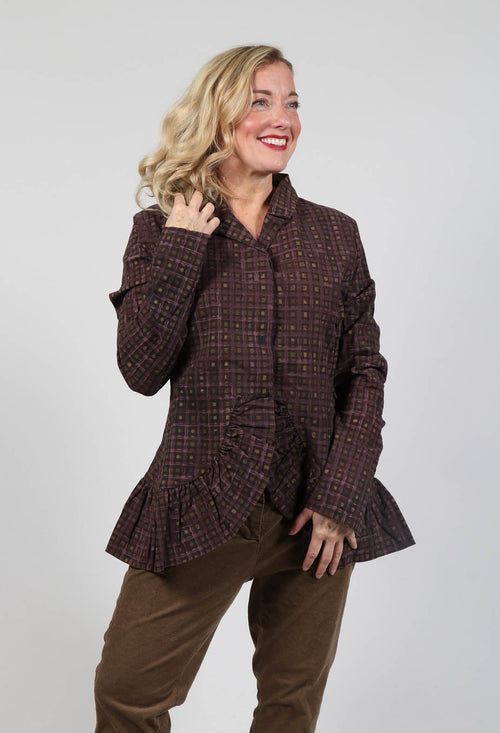 Tailored Jacket with Peplum Hem in Brown Check