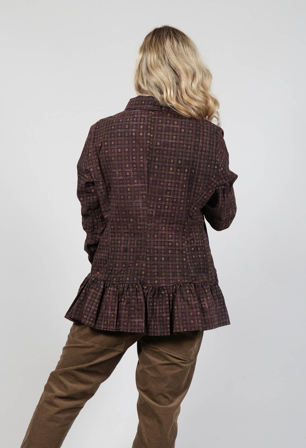 Tailored Jacket with Peplum Hem in Brown Check