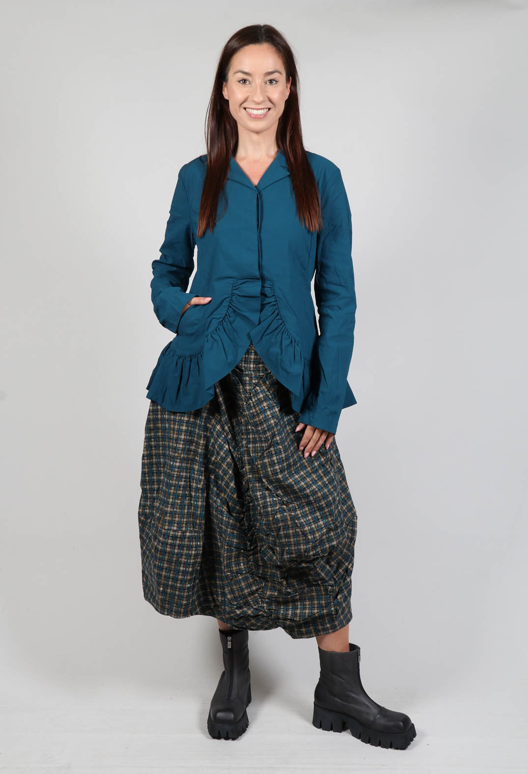 Tailored Jacket with Peplum Hem in Ink