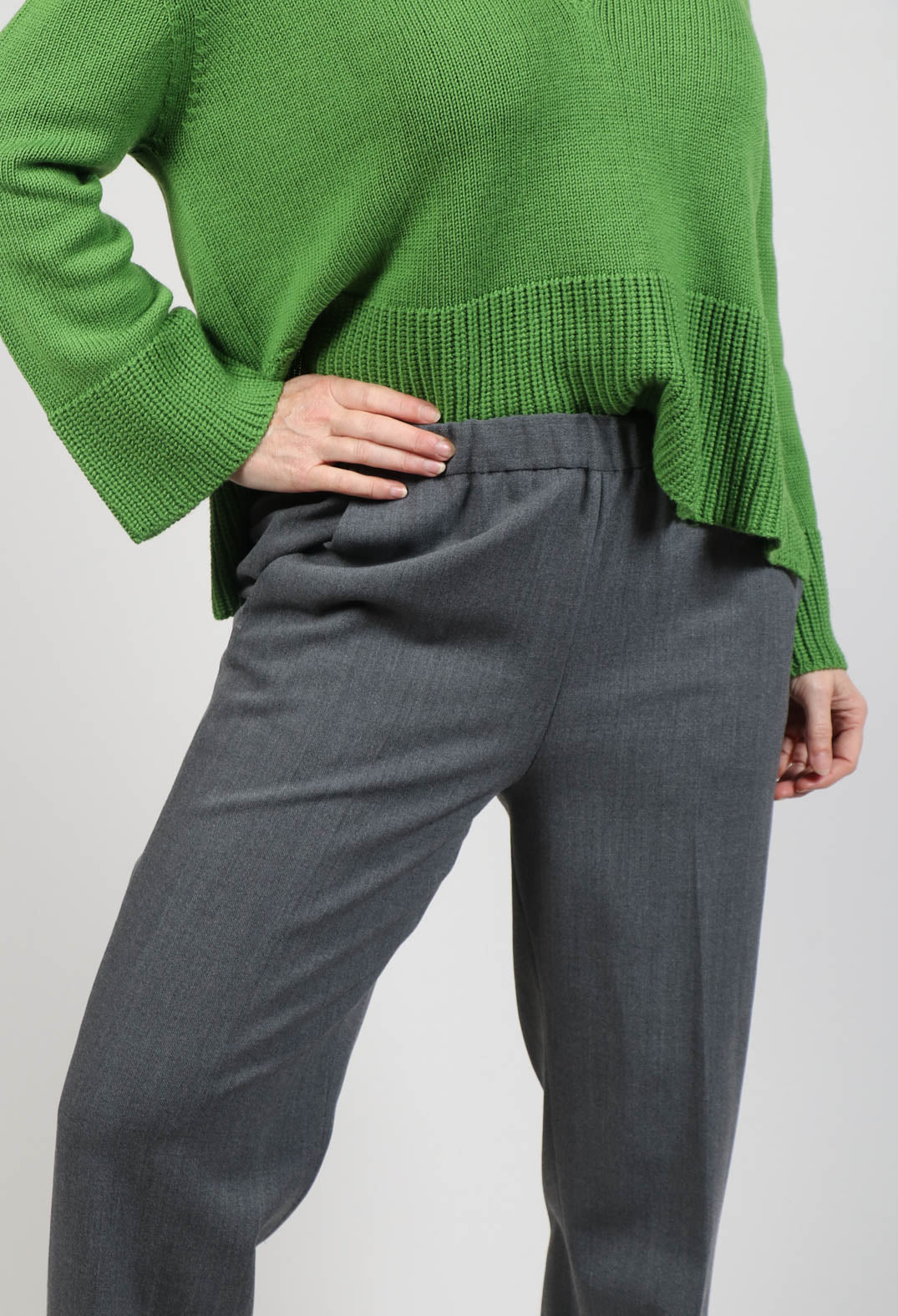 Tailored Trousers with Elasticated Waist in Grey