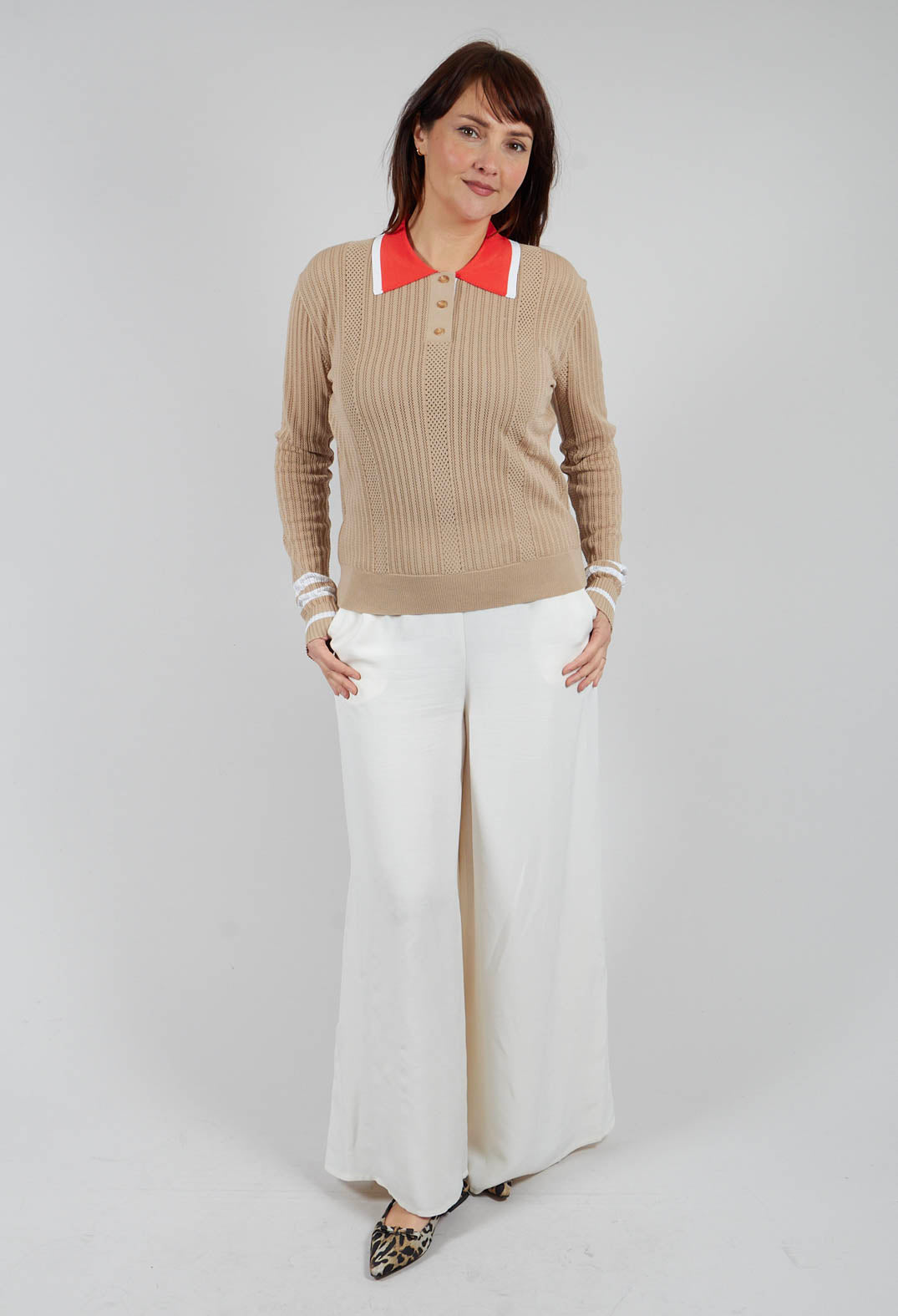 Talitha Silk Blend Polo Top in Cafe Au Lait