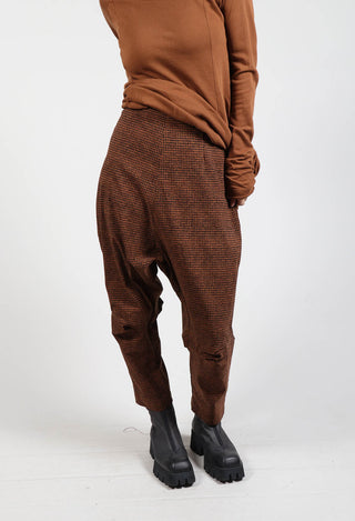 Tapered Fit Drop Crotch Trousers in Brick Print