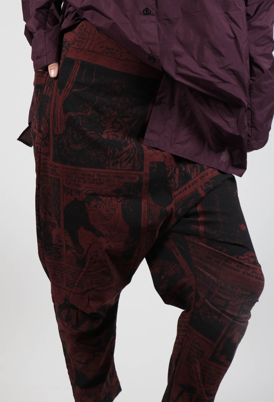 Tapered Fit Drop Crotch Trousers in Wood Comic