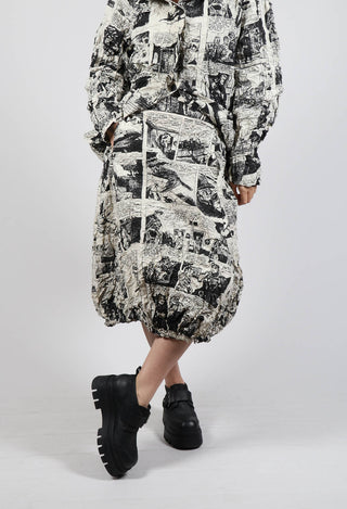 Textured Skirt with Bubble Hem in Comic Print