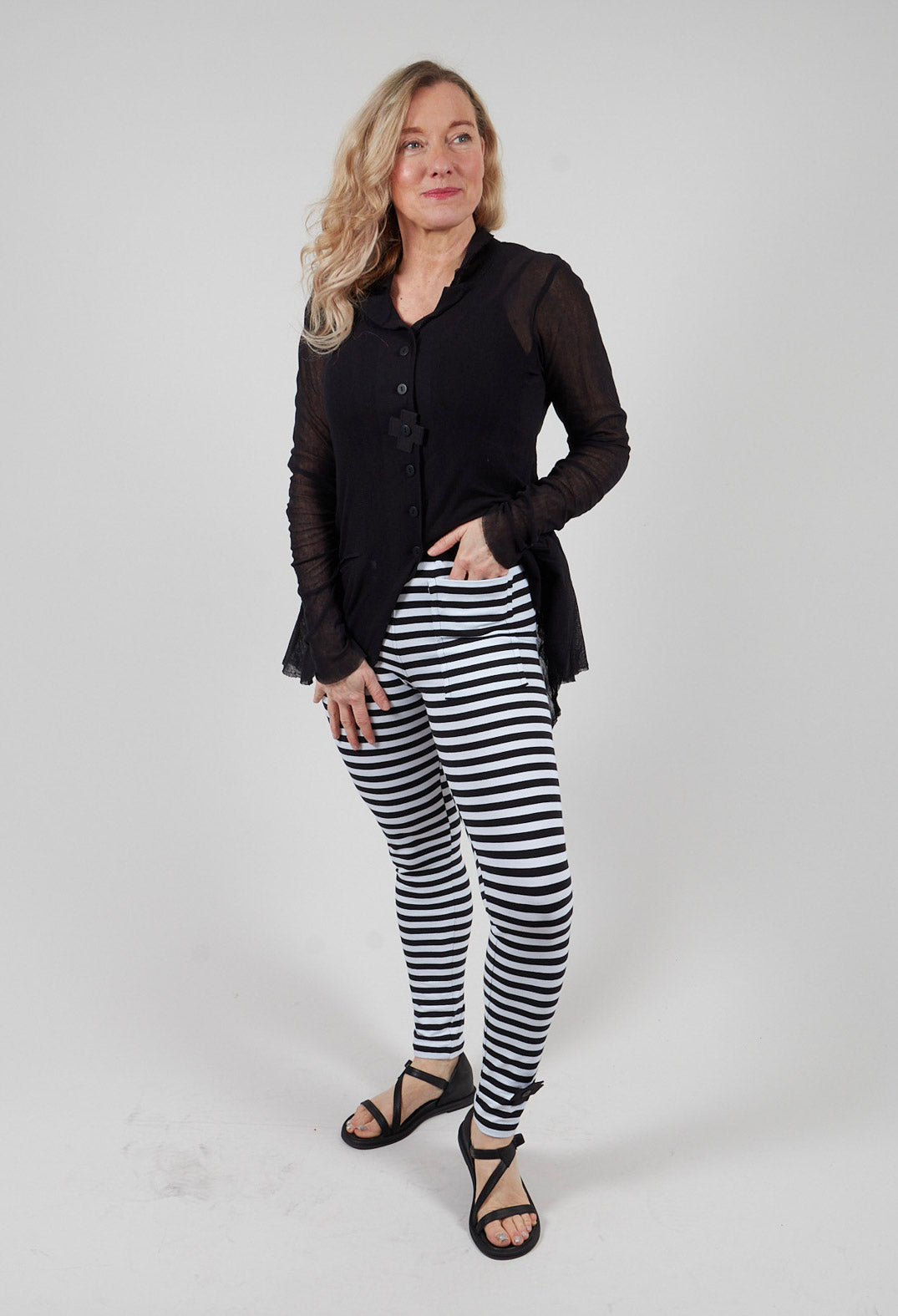 The A Leggings in Black and White Stripe