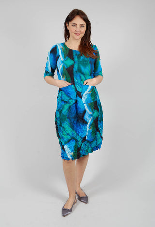 Three Quarter Sleeve Smash Dress in Aqua Bows