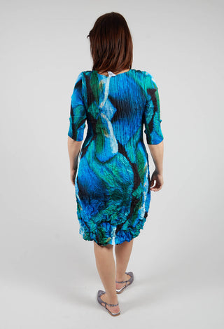 Three Quarter Sleeve Smash Dress in Aqua Bows