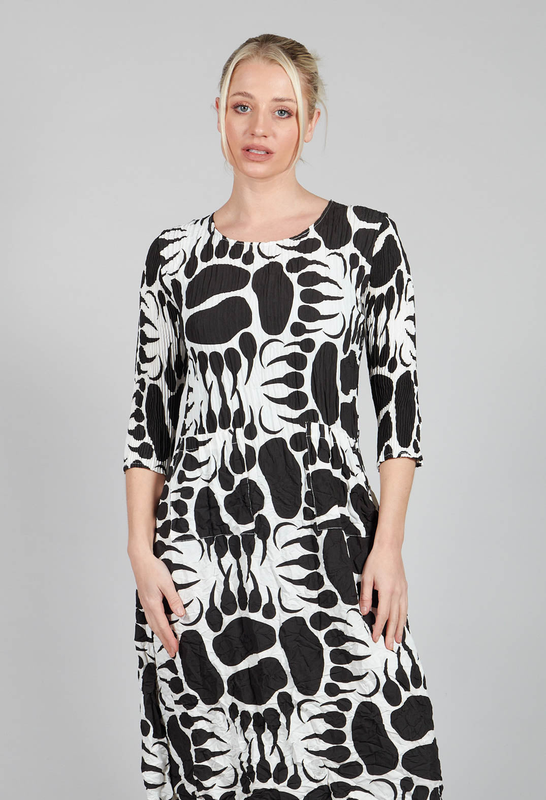 Three Quarter Sleeve Smash Dress in Black and White Moonbeam