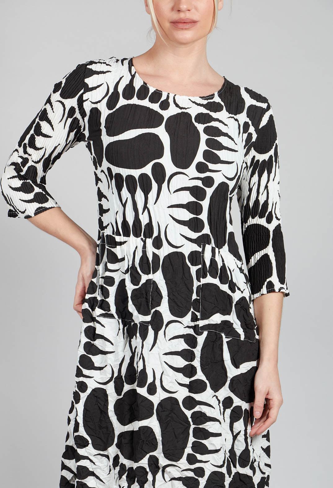 Three Quarter Sleeve Smash Dress in Black and White Moonbeam