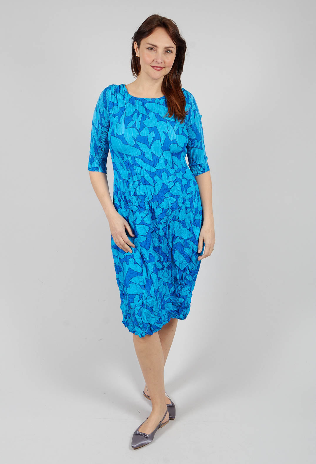 Three Quarter Sleeve Smash Dress in Blue Butterflies