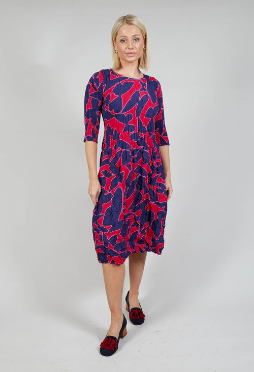 Three Quarter Sleeve Smash Dress in Cerise Butterfly