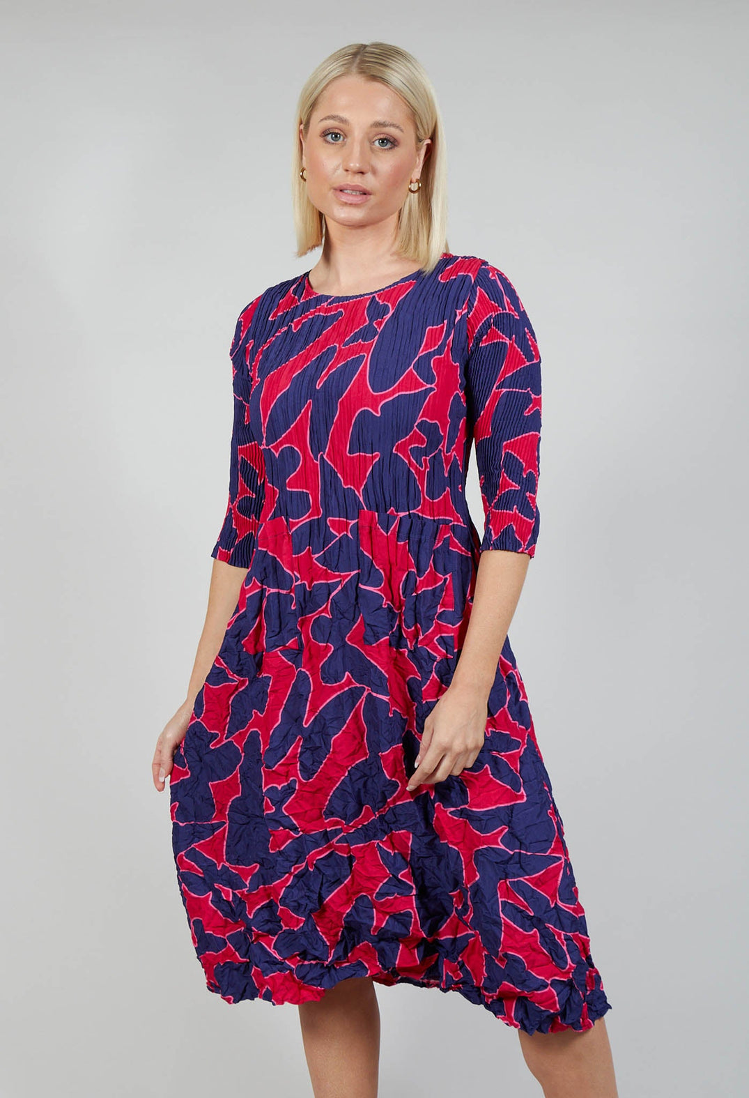 Three Quarter Sleeve Smash Dress in Cerise Butterfly