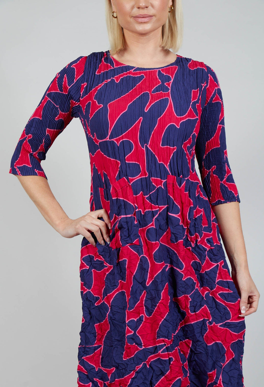 Three Quarter Sleeve Smash Dress in Cerise Butterfly