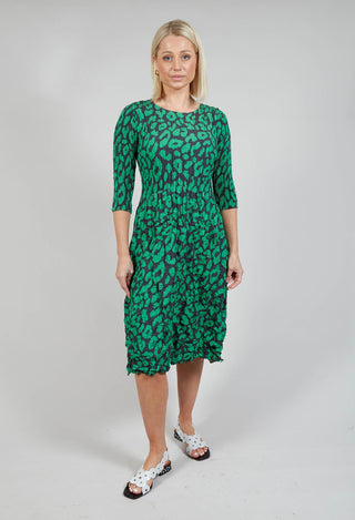 Three Quarter Sleeve Smash Dress in Emerald Leopard