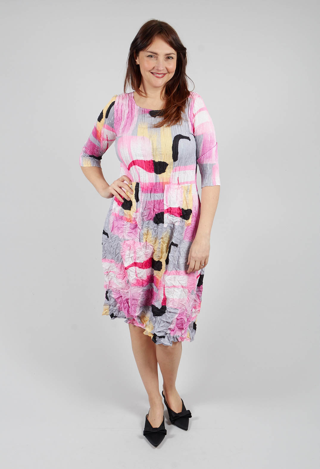 Three Quarter Sleeve Smash Dress in Flamingos