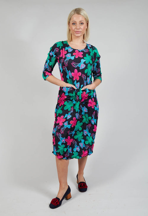 Three Quarter Sleeve Smash Dress in Flower Bird