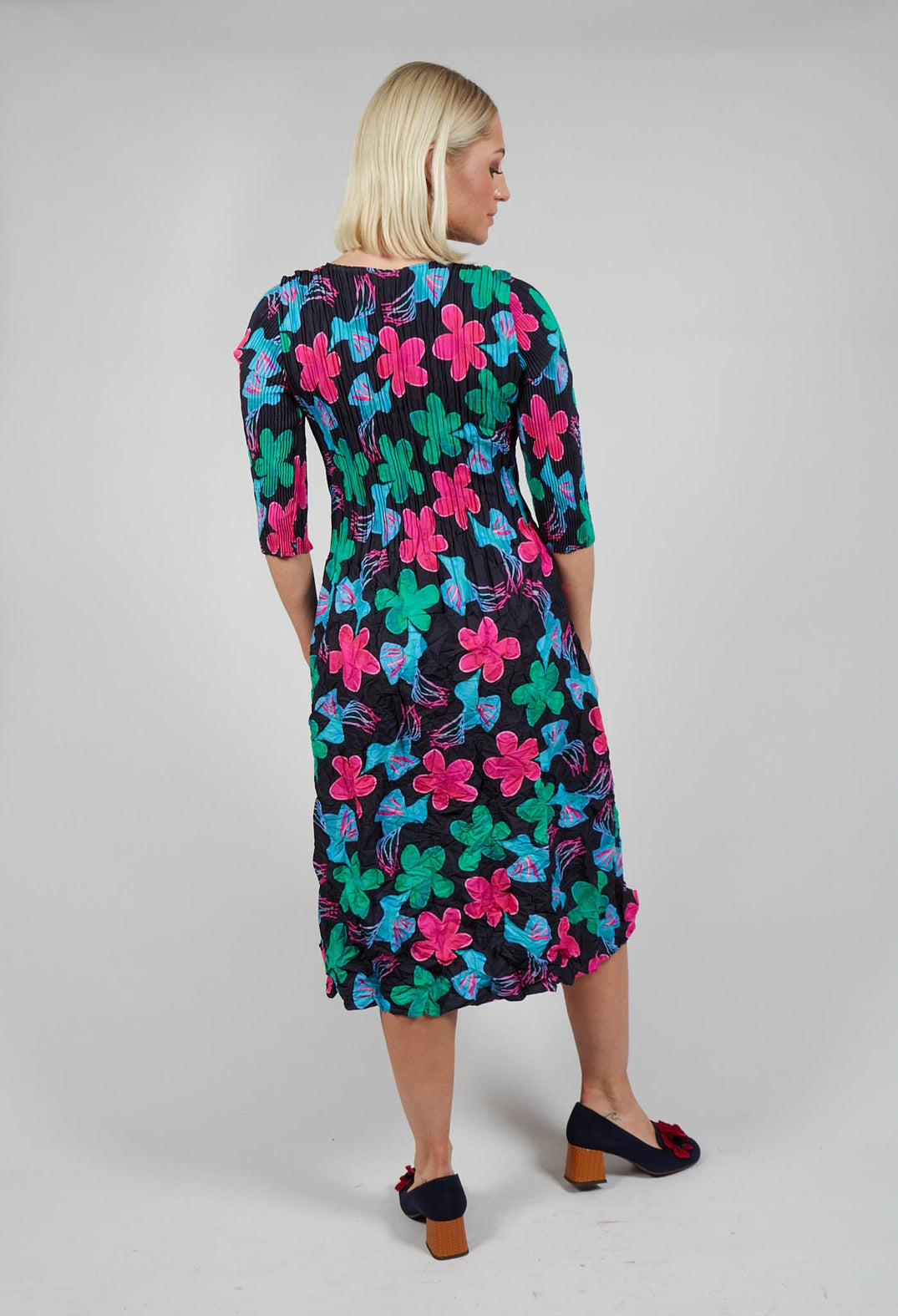 Three Quarter Sleeve Smash Dress in Flower Bird