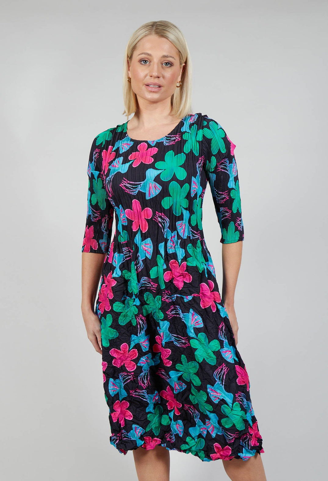 Three Quarter Sleeve Smash Dress in Flower Bird