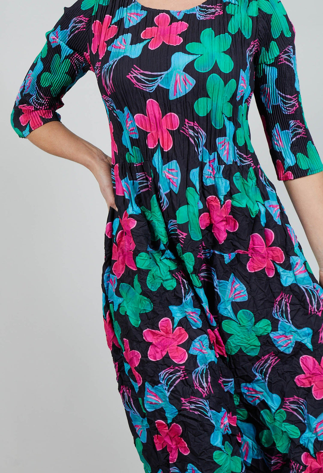 Three Quarter Sleeve Smash Dress in Flower Bird